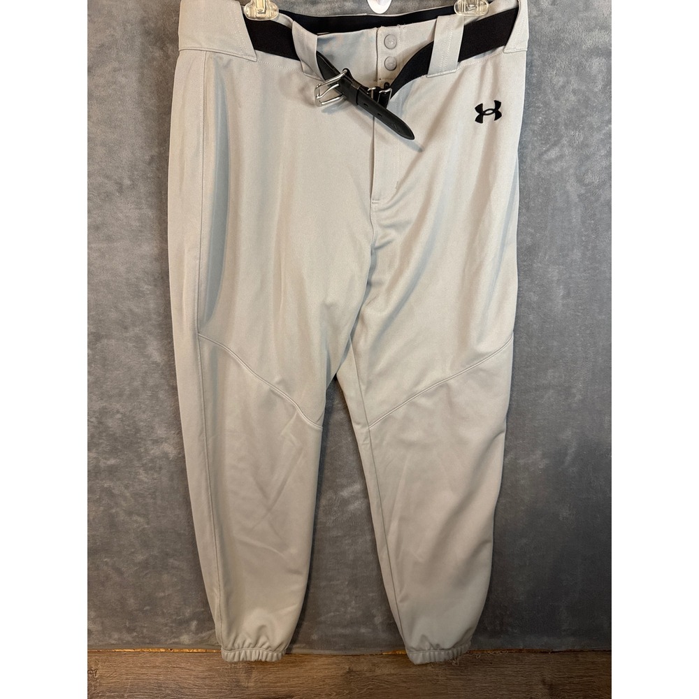 Under Armour‎ Mens Gray Baseball Pants XL with Adidas Belt Tapered Elastic Cuff